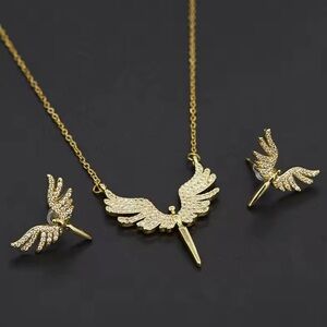 Angel Wings 18K Gold Stainless Steel Waterproof Jewelry Set